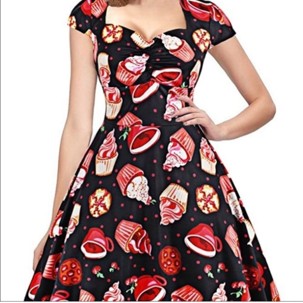 Black Cupcake Print Dress
